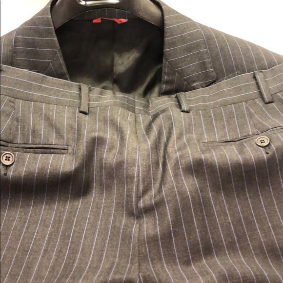 Italian suit; black, soft wool w/blue pin stripes - Picture 7 of 8